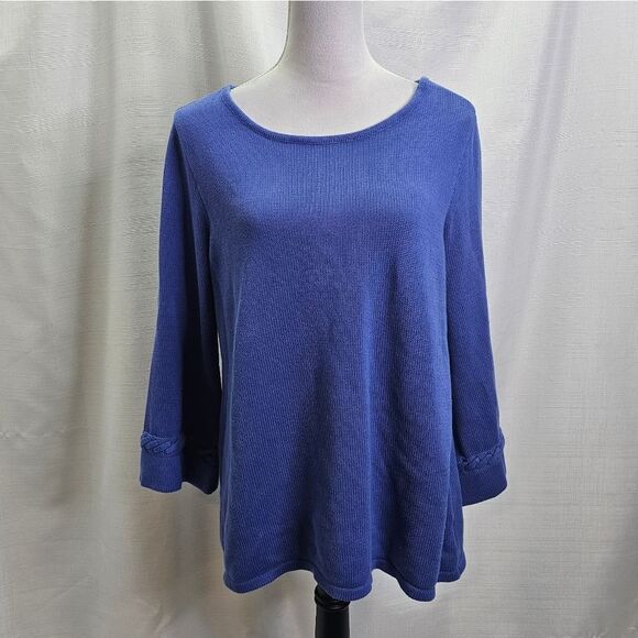 Soft Surroundings Blue Knit Cotton Sweater Size Medium - Picture 1 of 9
